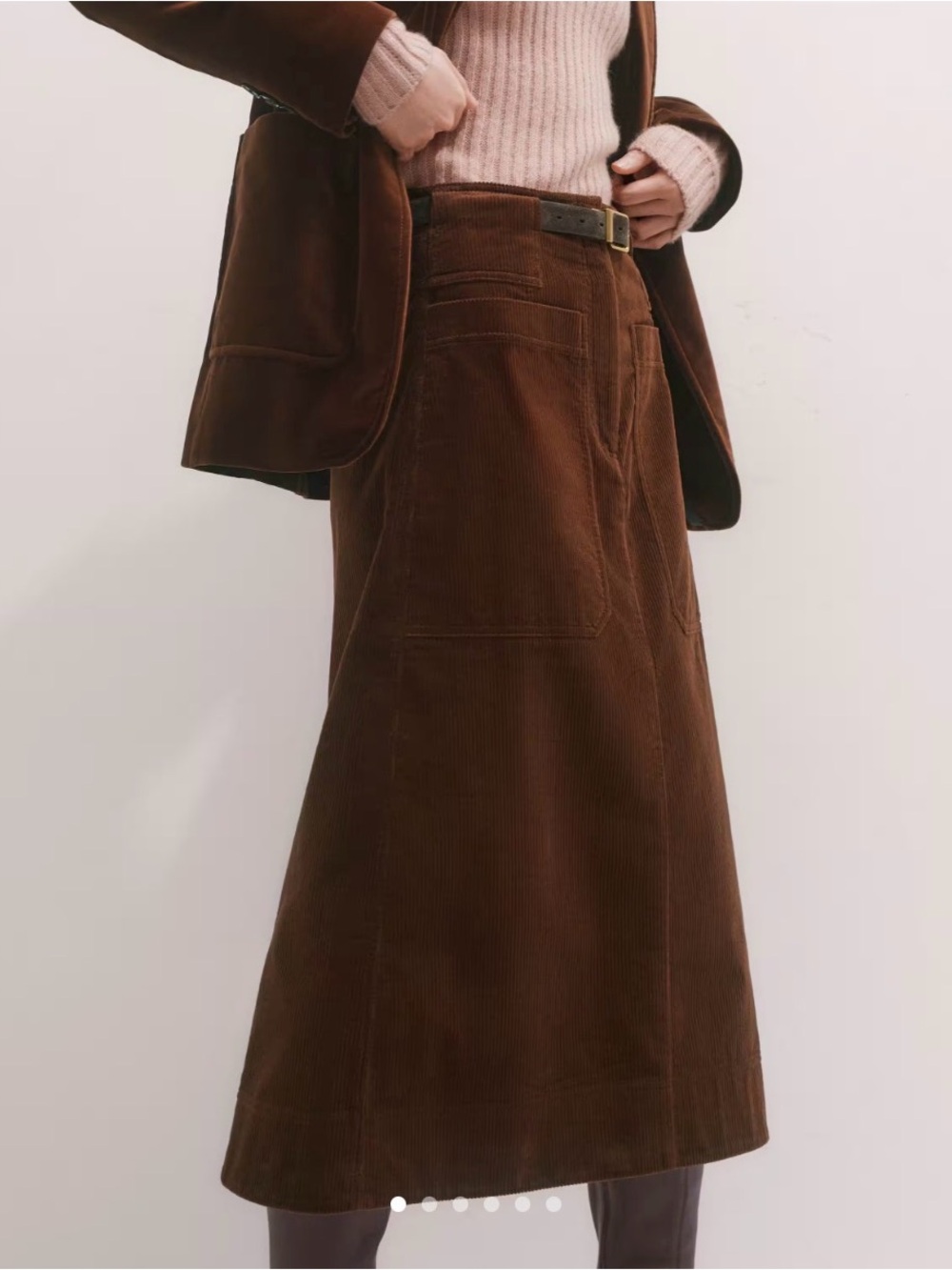 ME+EM Chocolate Brown Corduroy Midi A-Line Skirt